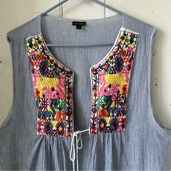 Coco & Carmen Embroidered Tassel Tie Chambray Stripe Vest Top - Picture 5 of 16